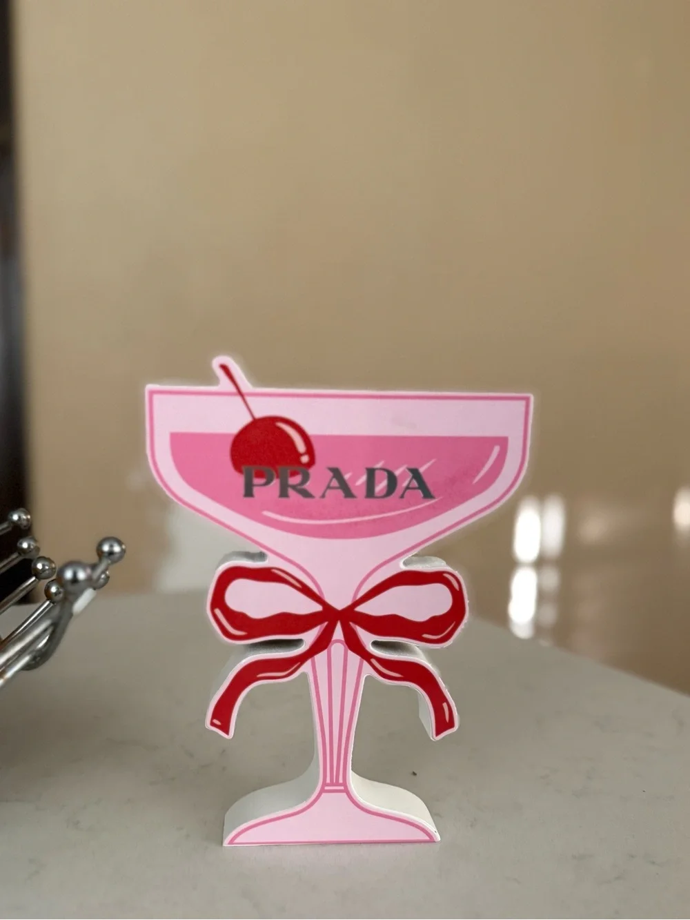 Prada Cherry on Top Coupe Glass Wood Decor NWT